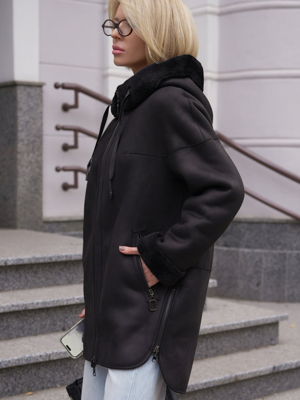 ⇆ Reversible Faux Shearling Hooded Coat