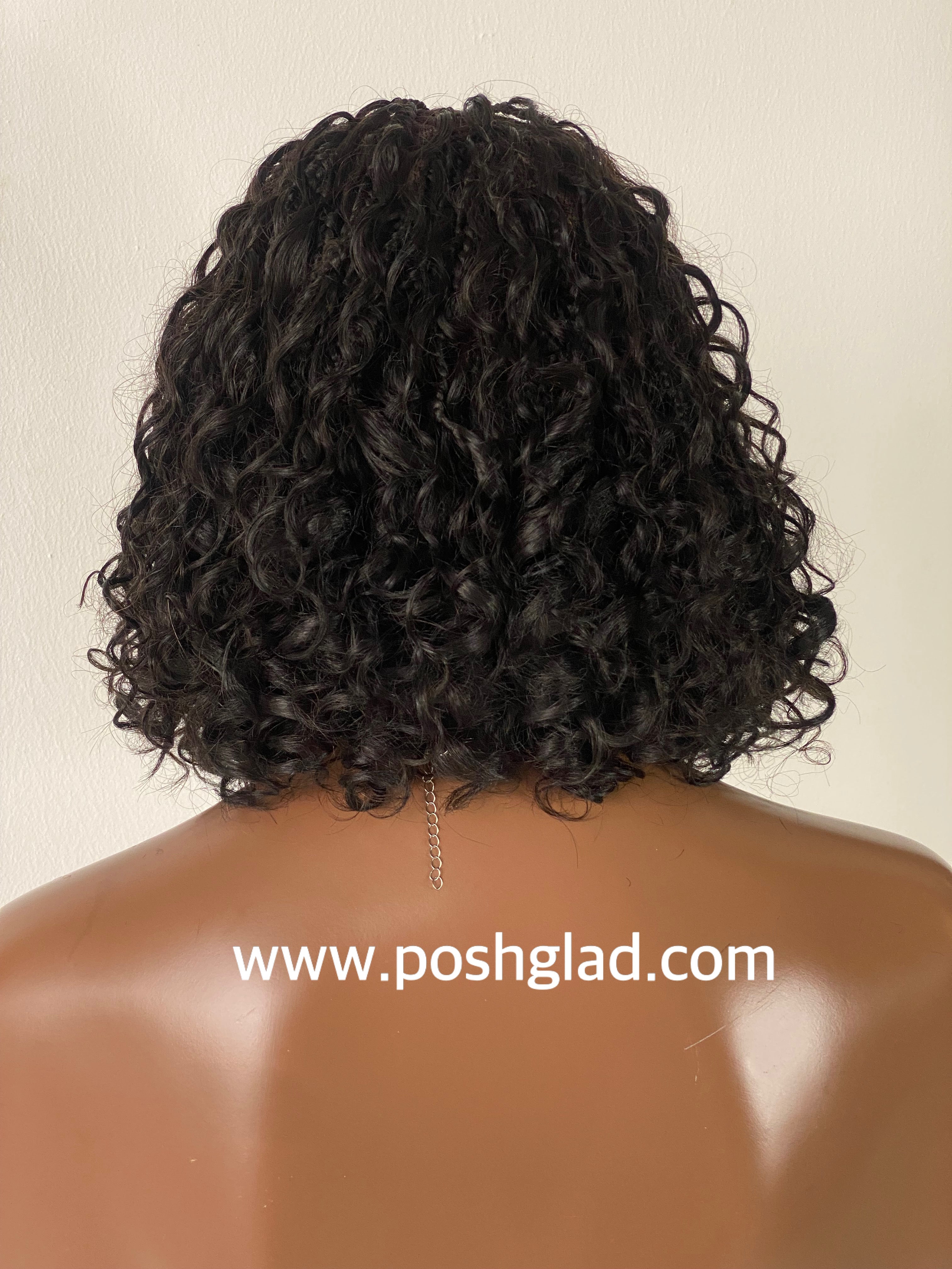 Bob Bohemian Knotless Wig (Human Hair Curls) HD Full Lace, Black Color Tara