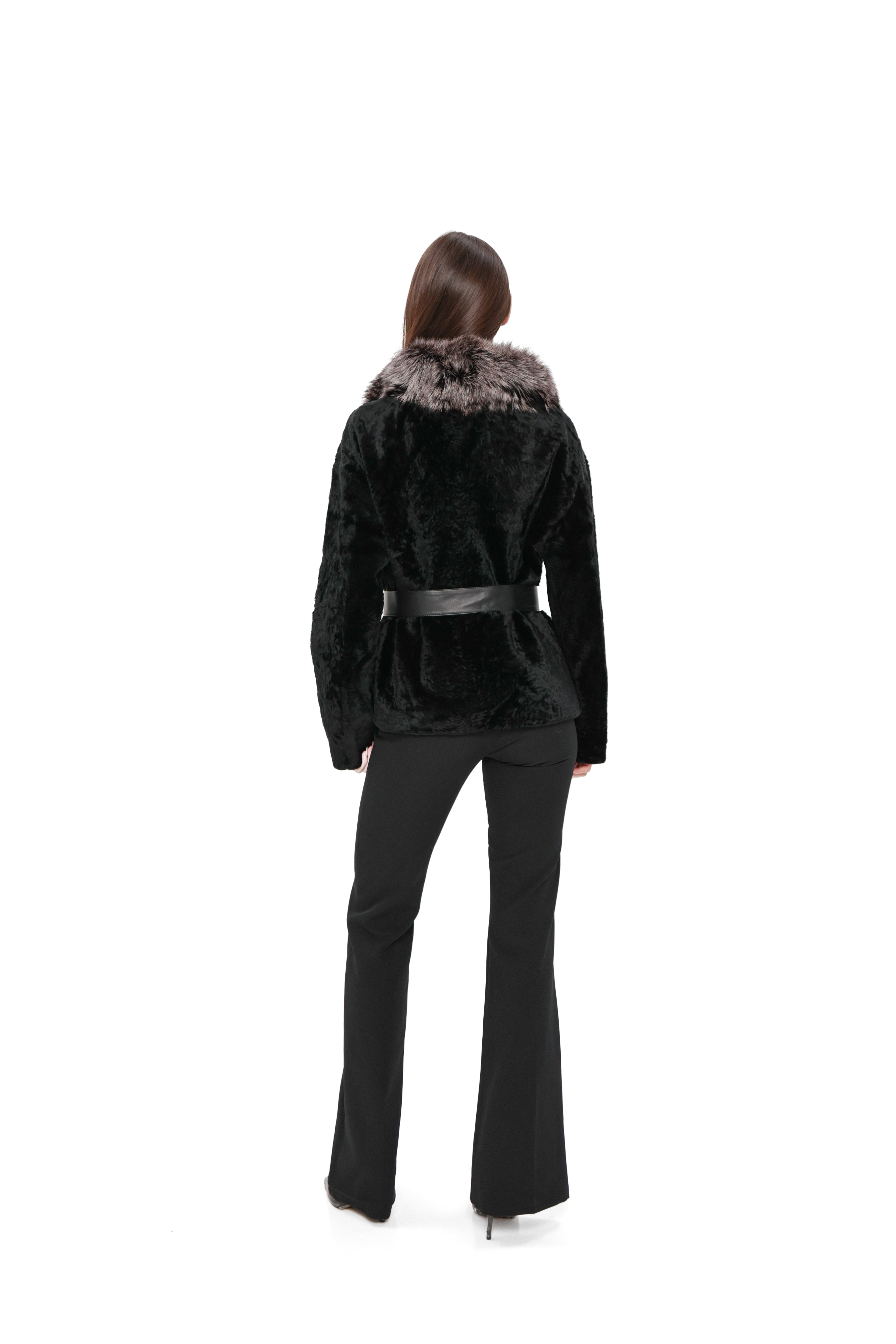 Bari Genuine Astrakhan Silver Fox Trim Coat