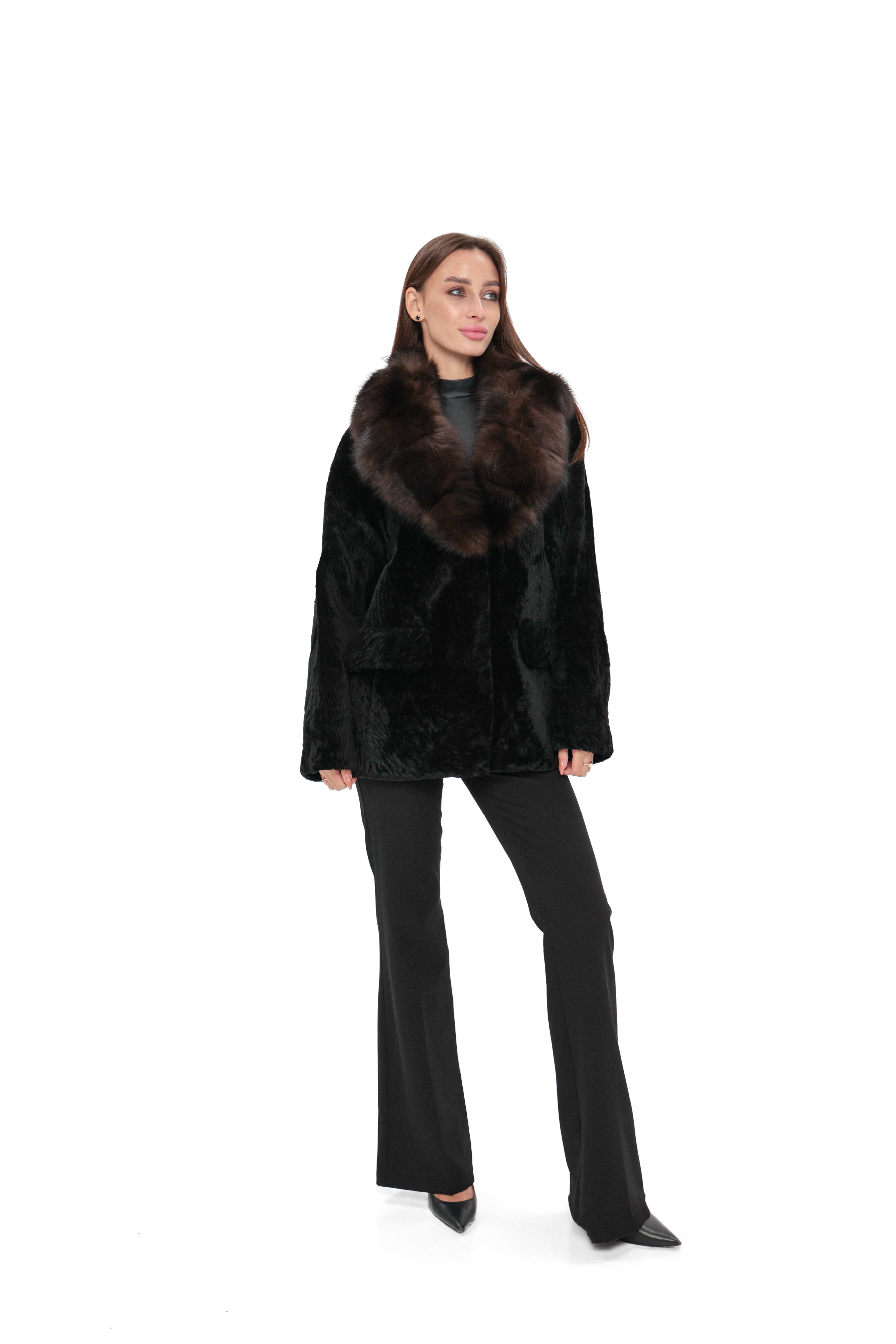 Modena Genuine Astrakhan Polar Fox Trim Coat