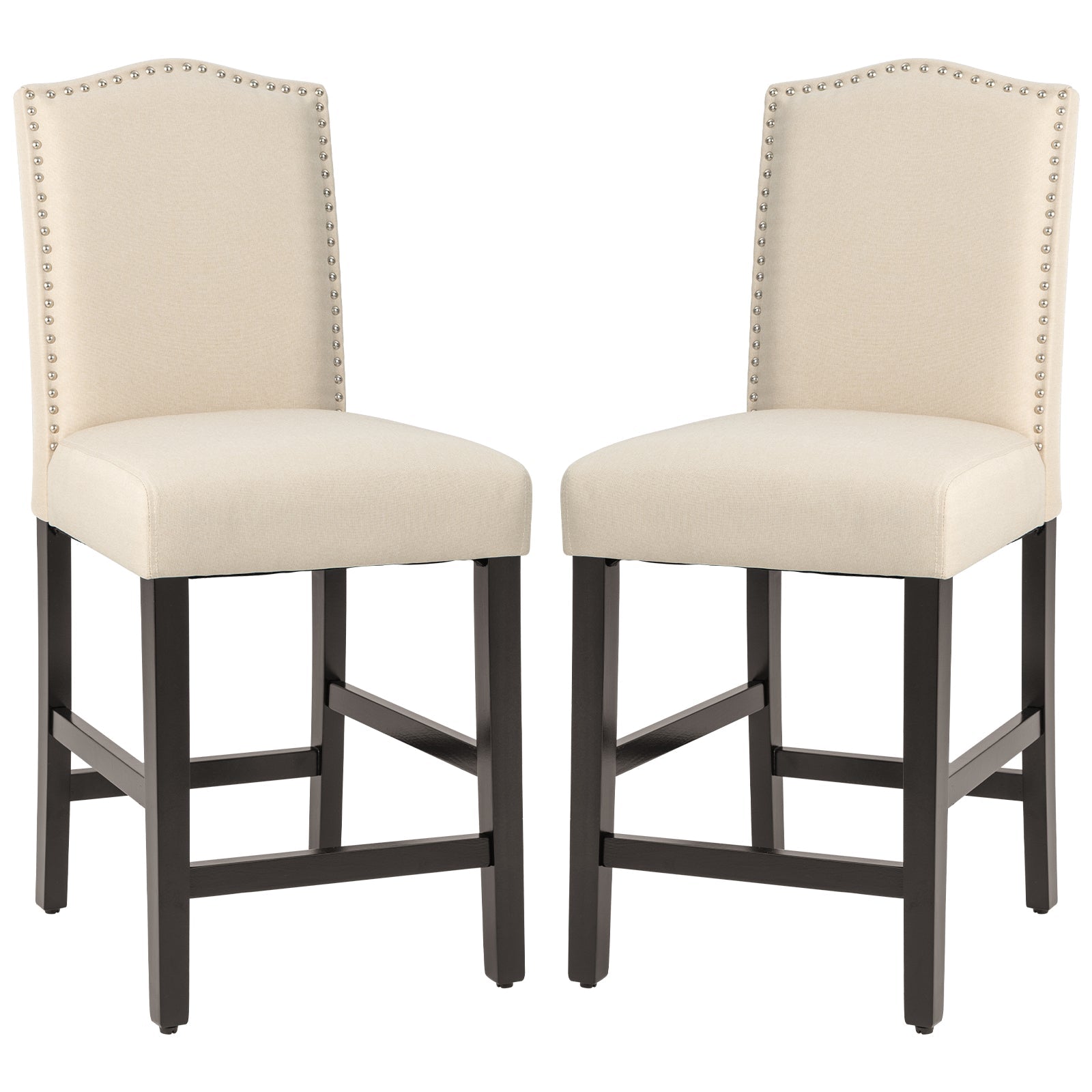 2 Pcs Fabric Nail Head Counter Height Dining Side Chairs Set
