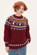 Fair Isle Red Holiday Knit Sweater - Cozy Oversized Pullover for Festive Vibes