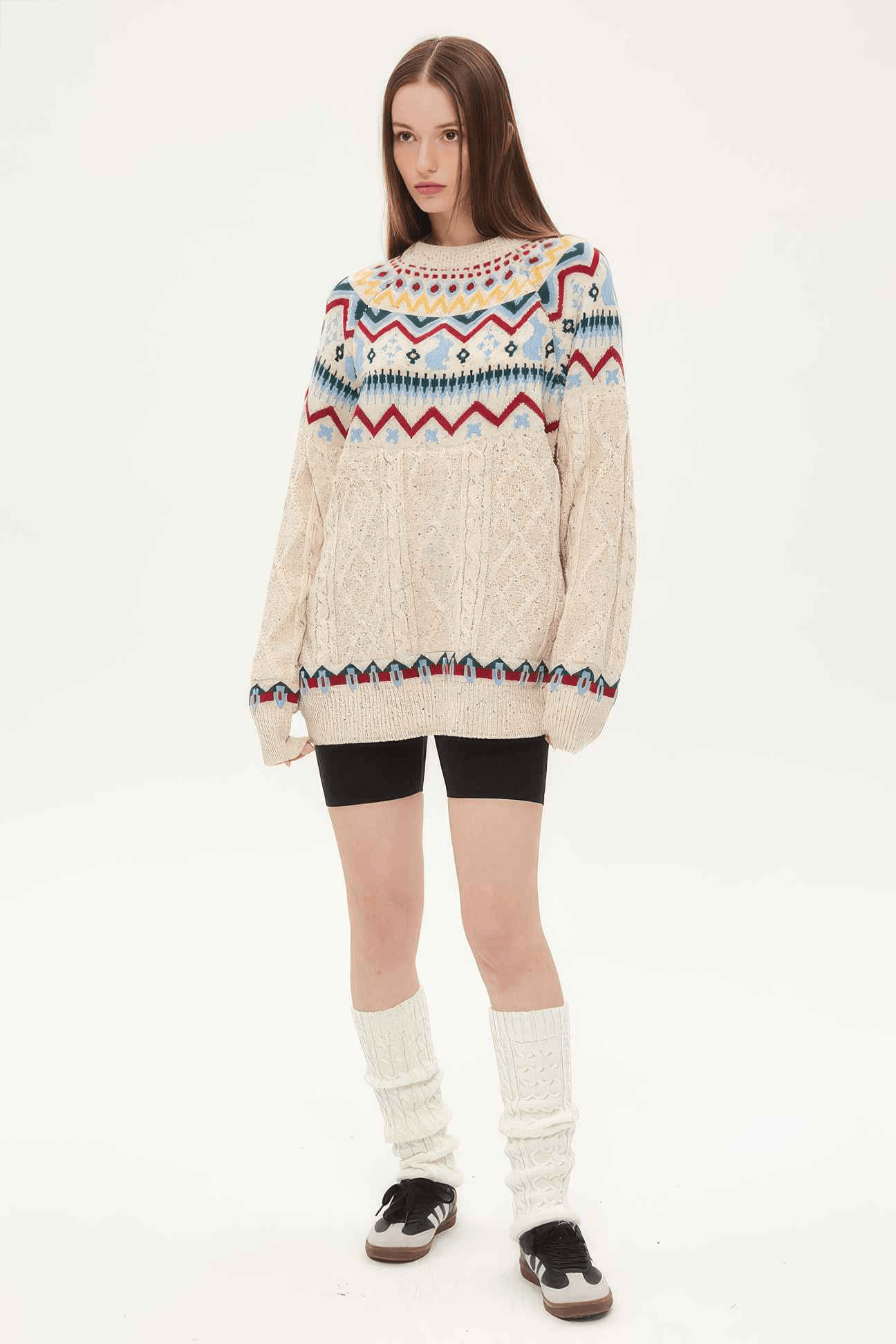 Fair Isle Red Holiday Knit Sweater - Cozy Oversized Pullover for Festive Vibes