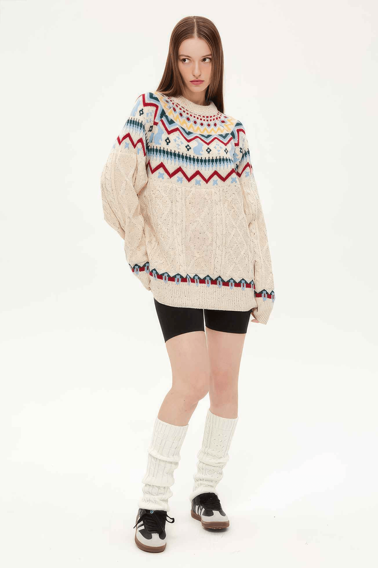 Fair Isle Red Holiday Knit Sweater - Cozy Oversized Pullover for Festive Vibes