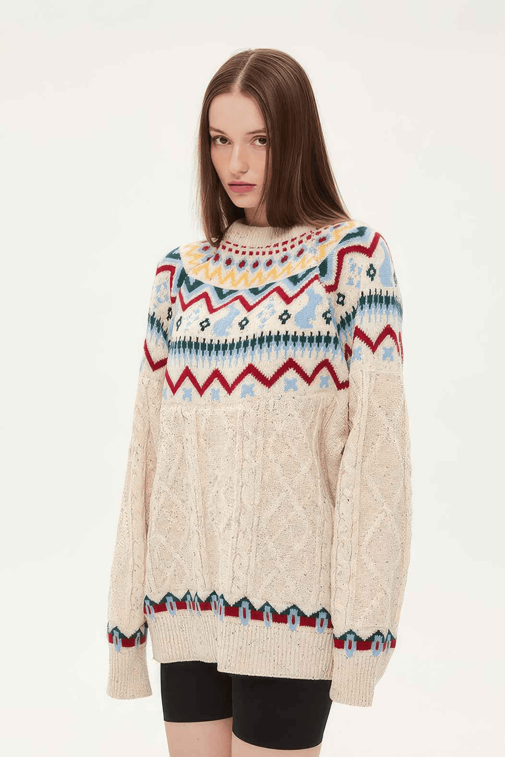 Fair Isle Red Holiday Knit Sweater - Cozy Oversized Pullover for Festive Vibes