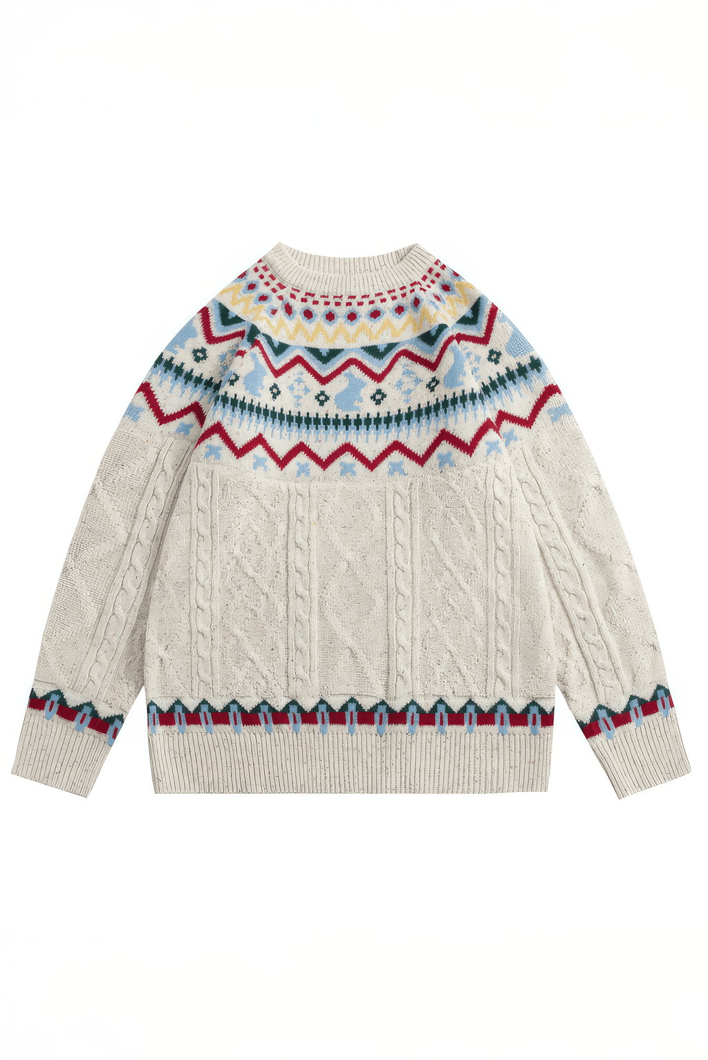 Fair Isle Red Holiday Knit Sweater - Cozy Oversized Pullover for Festive Vibes