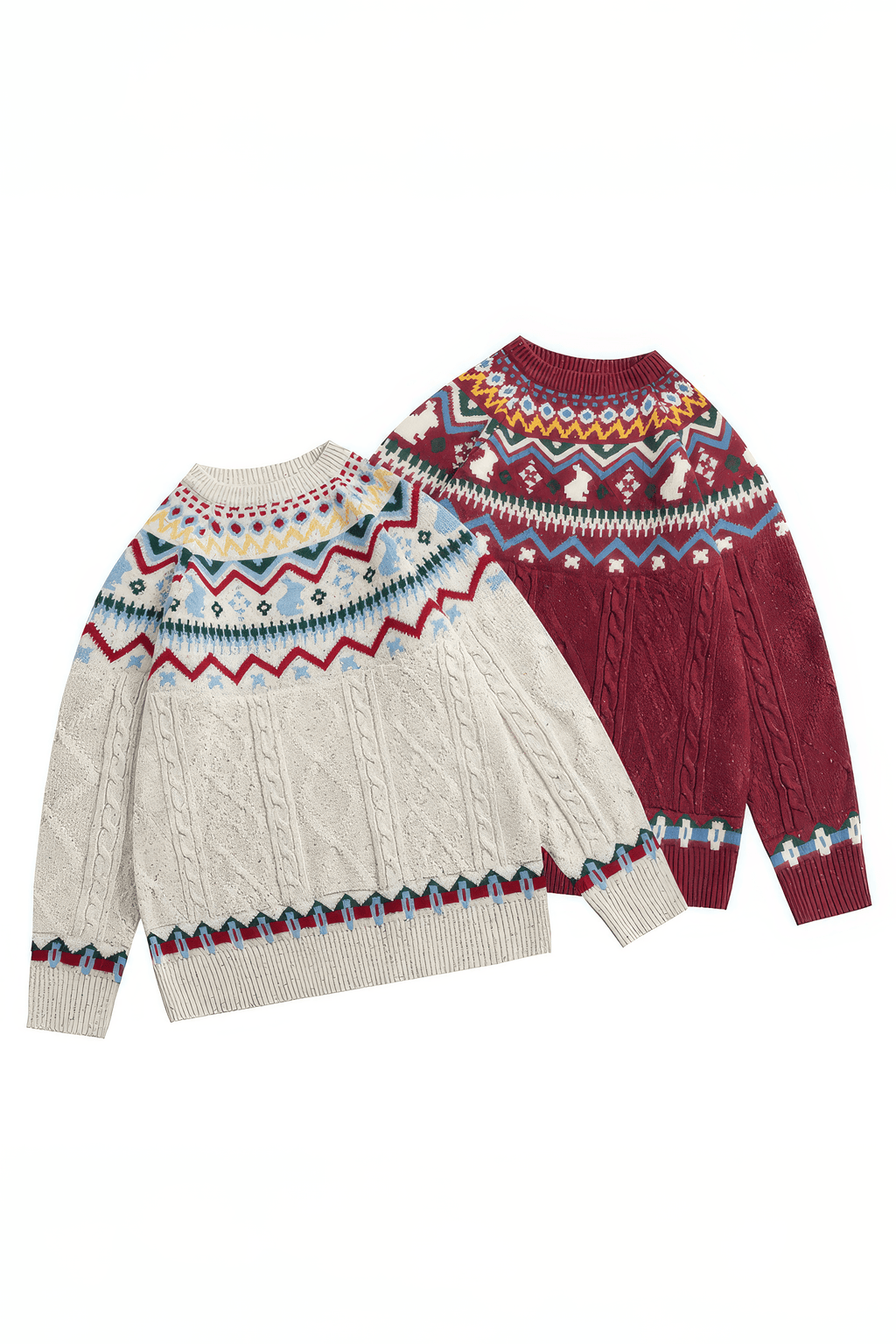 Fair Isle Red Holiday Knit Sweater - Cozy Oversized Pullover for Festive Vibes