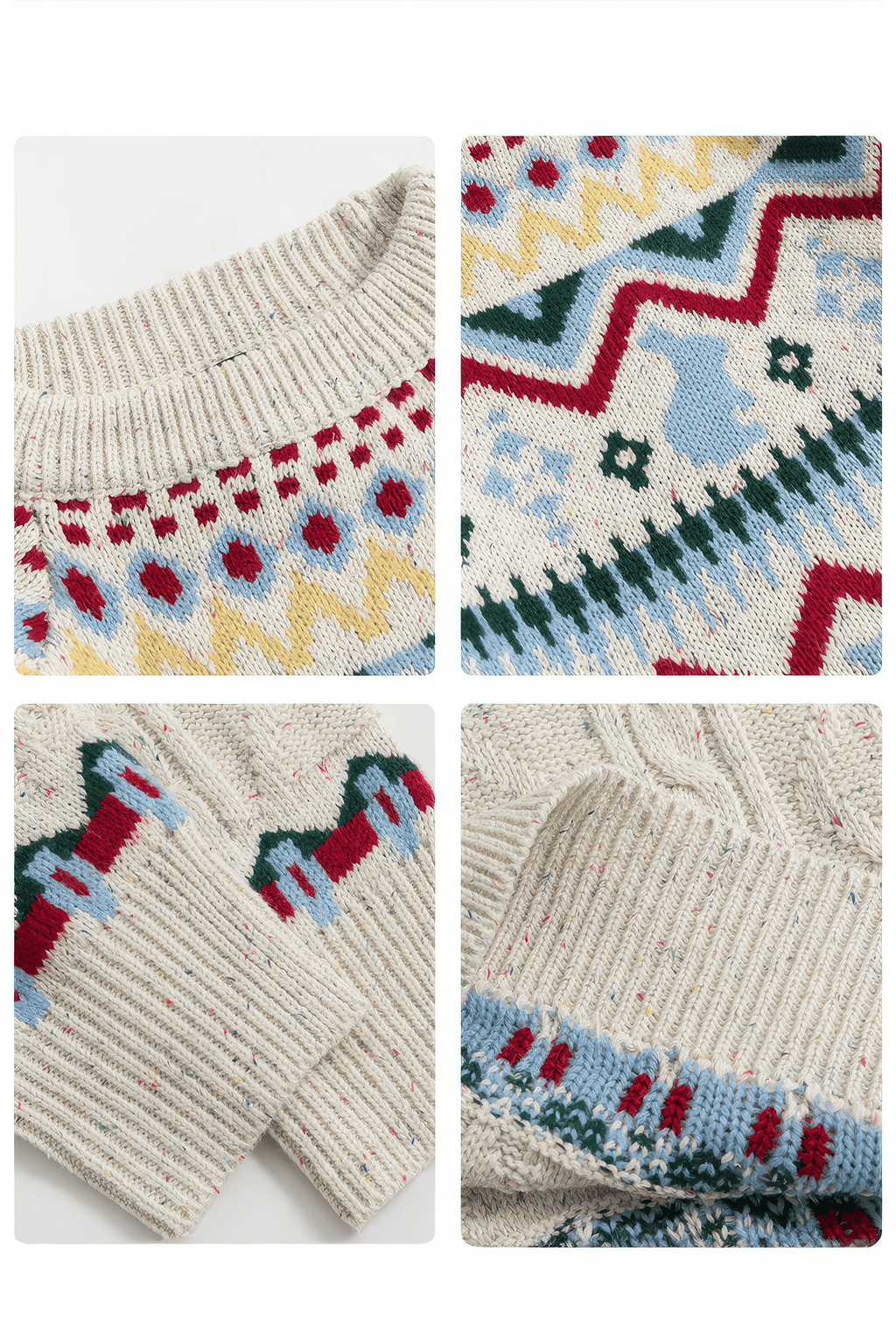 Fair Isle Red Holiday Knit Sweater - Cozy Oversized Pullover for Festive Vibes