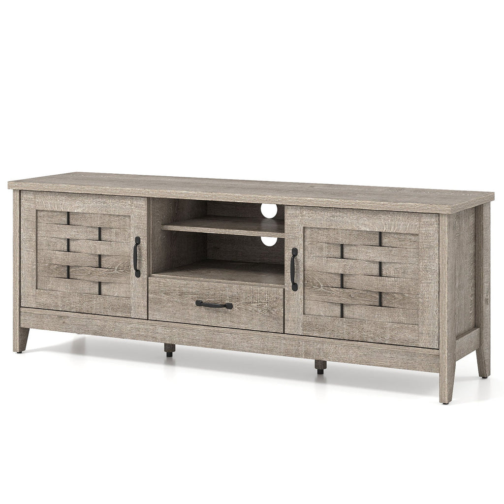 Farmhouse TV Stand for 65 Inch TVs with 2 Woven Accent Doors and 3 Adjustable Shelves