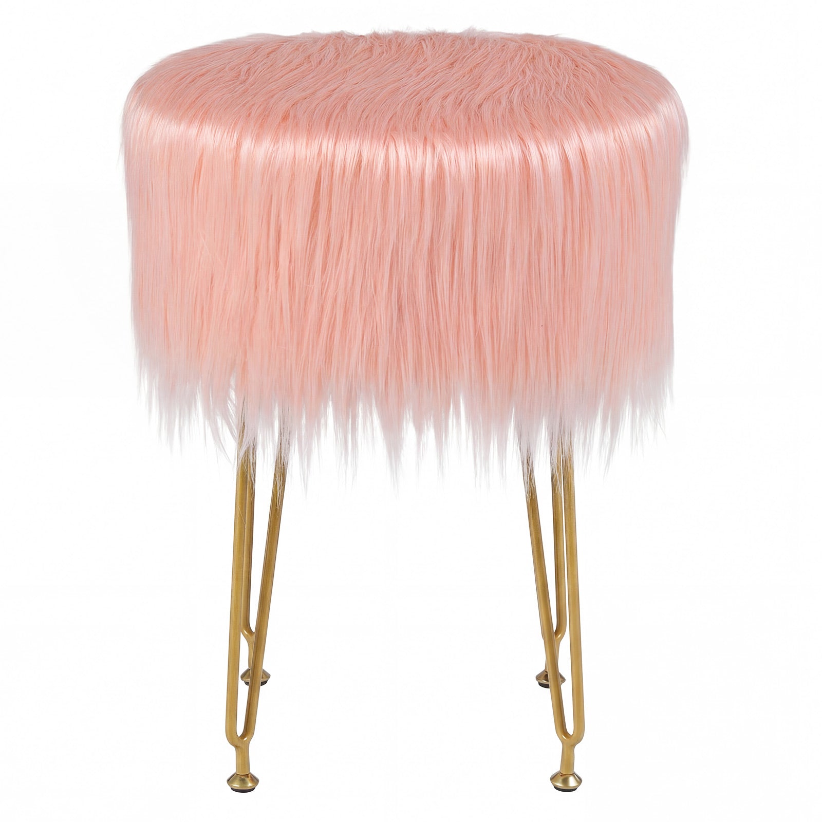 Faux Fur Vanity Stool Chair with Metal Legs for Bedroom and Living Room