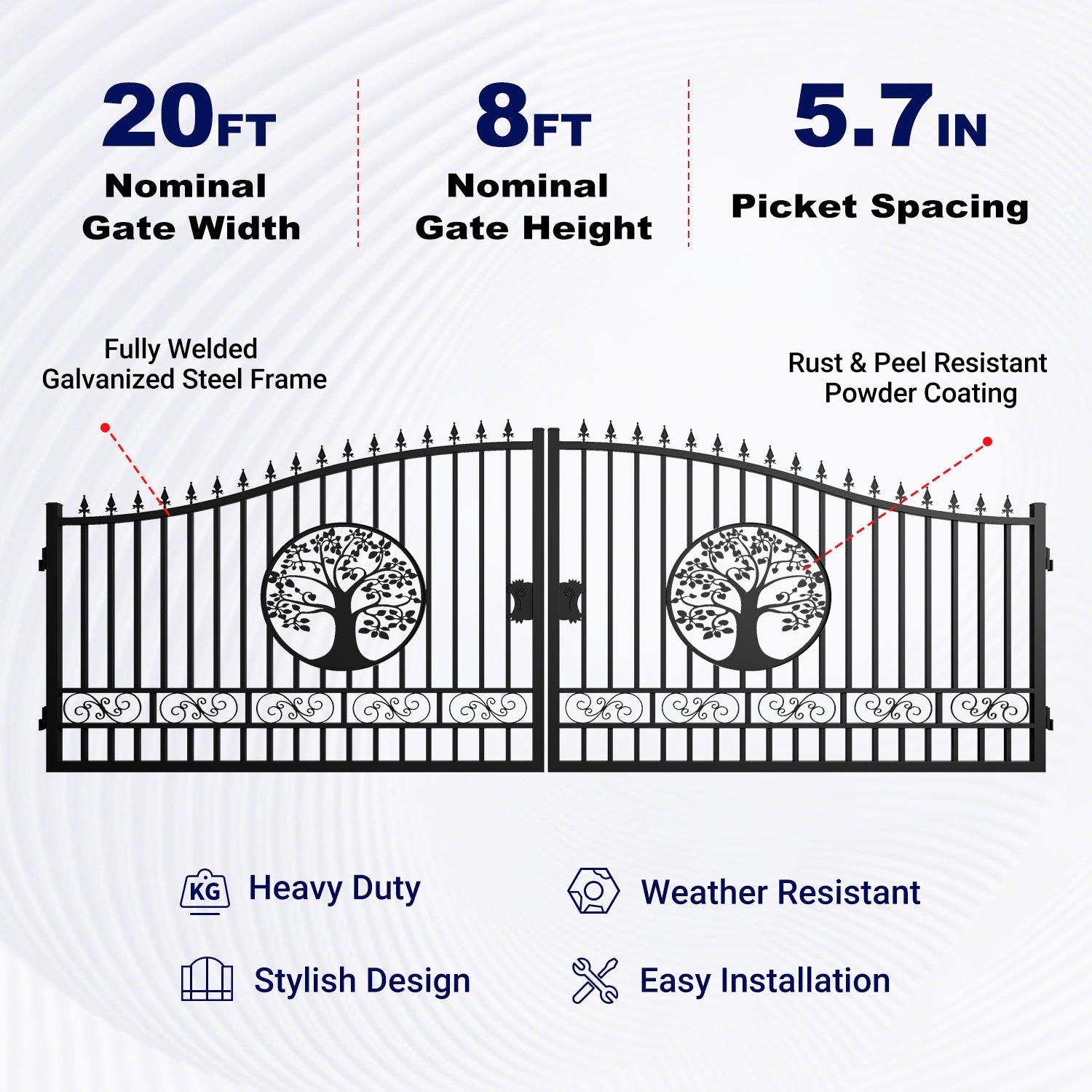 20x8 ft Steel Dual Swing Driveway Gate with Wider Goalposts