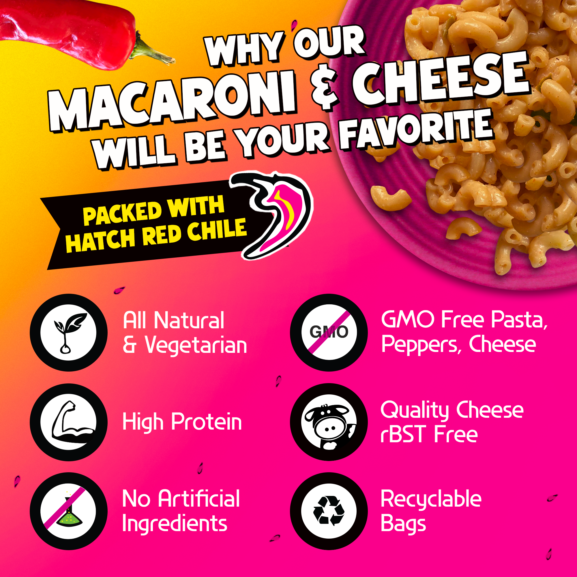 Hatch Red Chile, Garlic, Cheddar Mac and Cheese