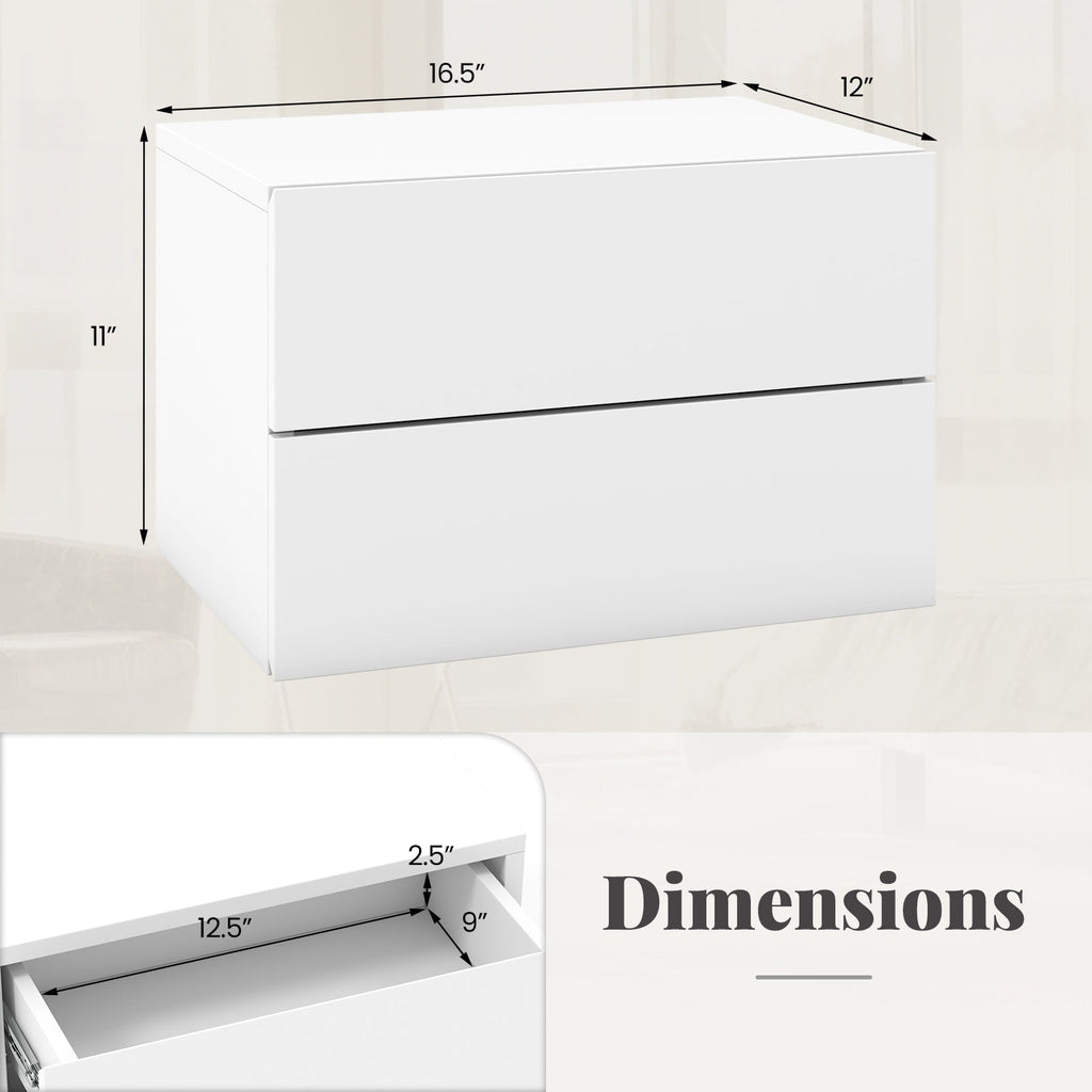 Floating Nightstand with Drawers and Storage Shelf