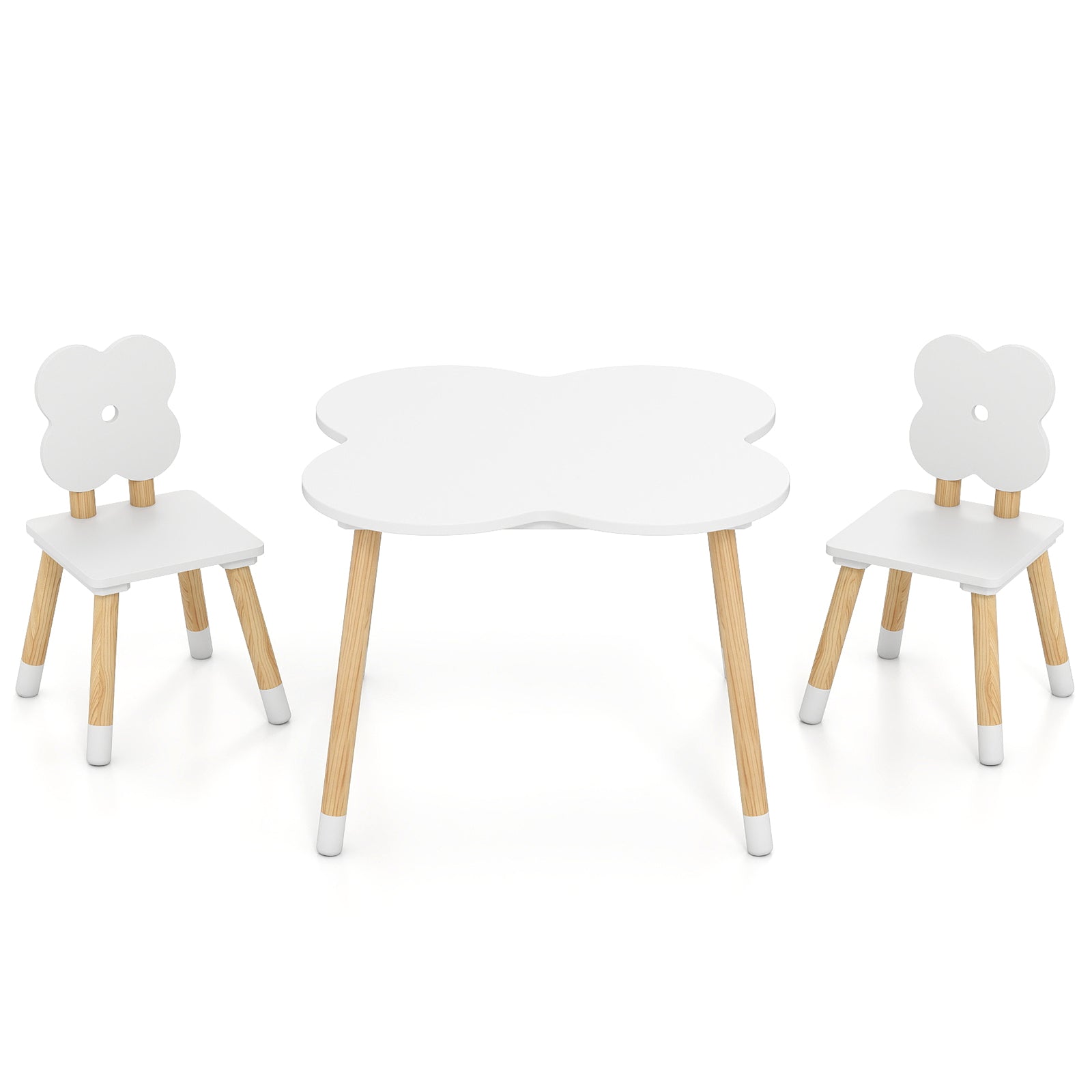 Flower-shaped Kids Table Set with Solid Pine Wood Legs