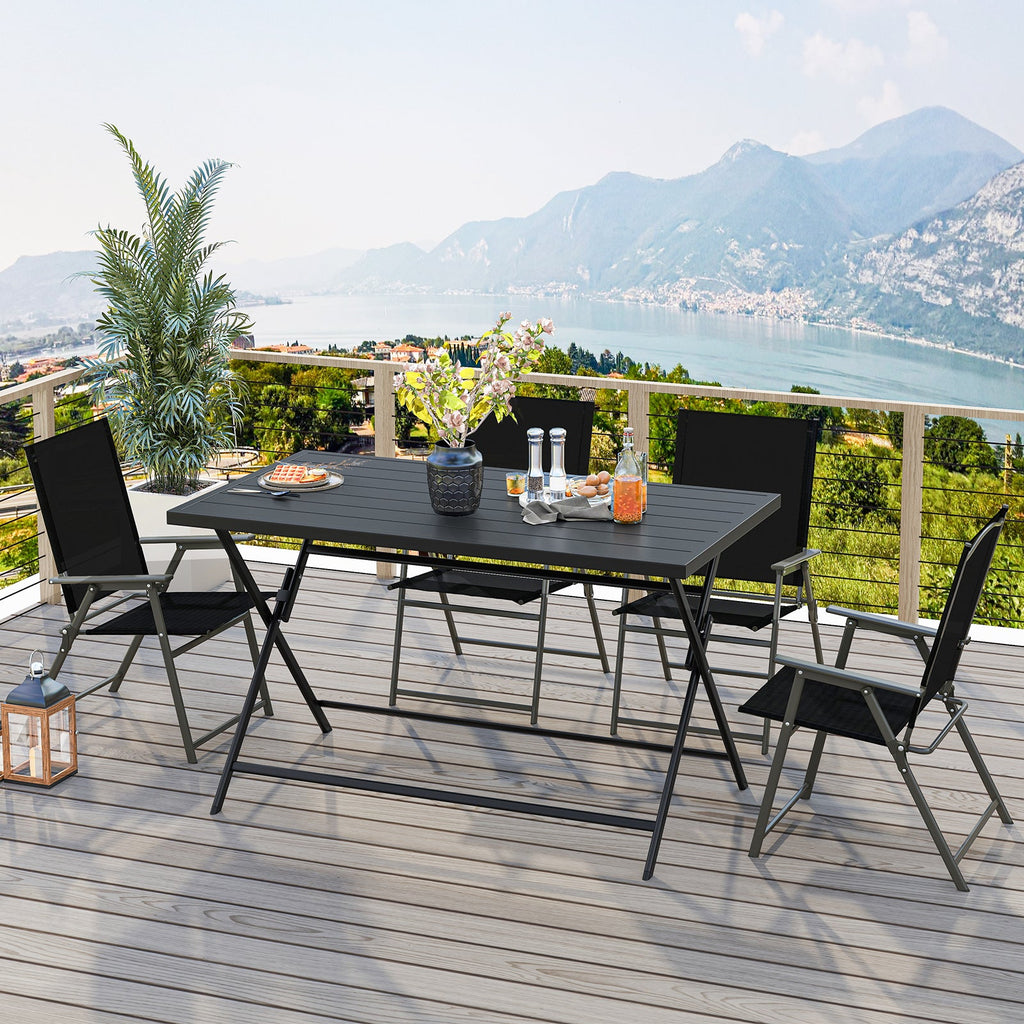 Foldable Outdoor Dining Table 48inch x 30inch Rectangular Metal Patio Table with Slatted Tabletop-Black
