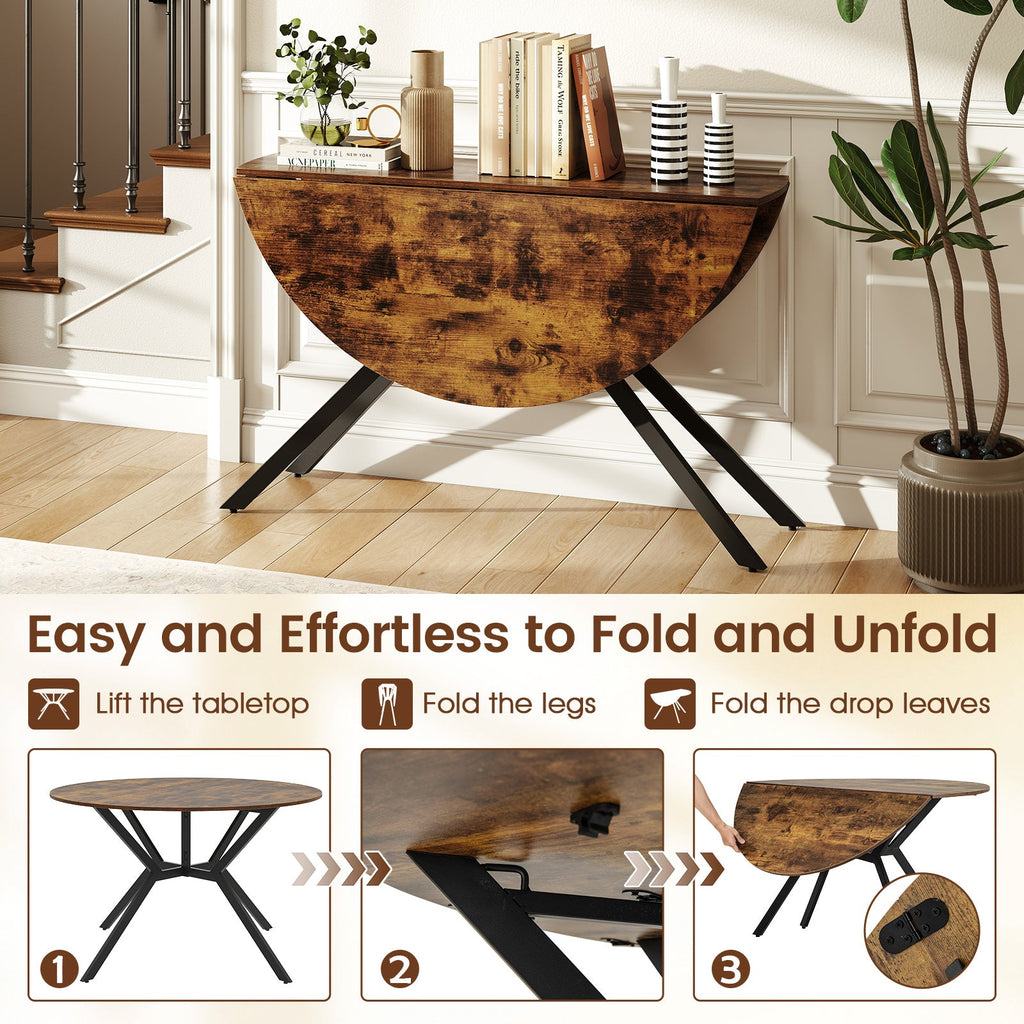 Folding Dining Table 47 Inch Extendable Round Kitchen Table with Drop Leaves
