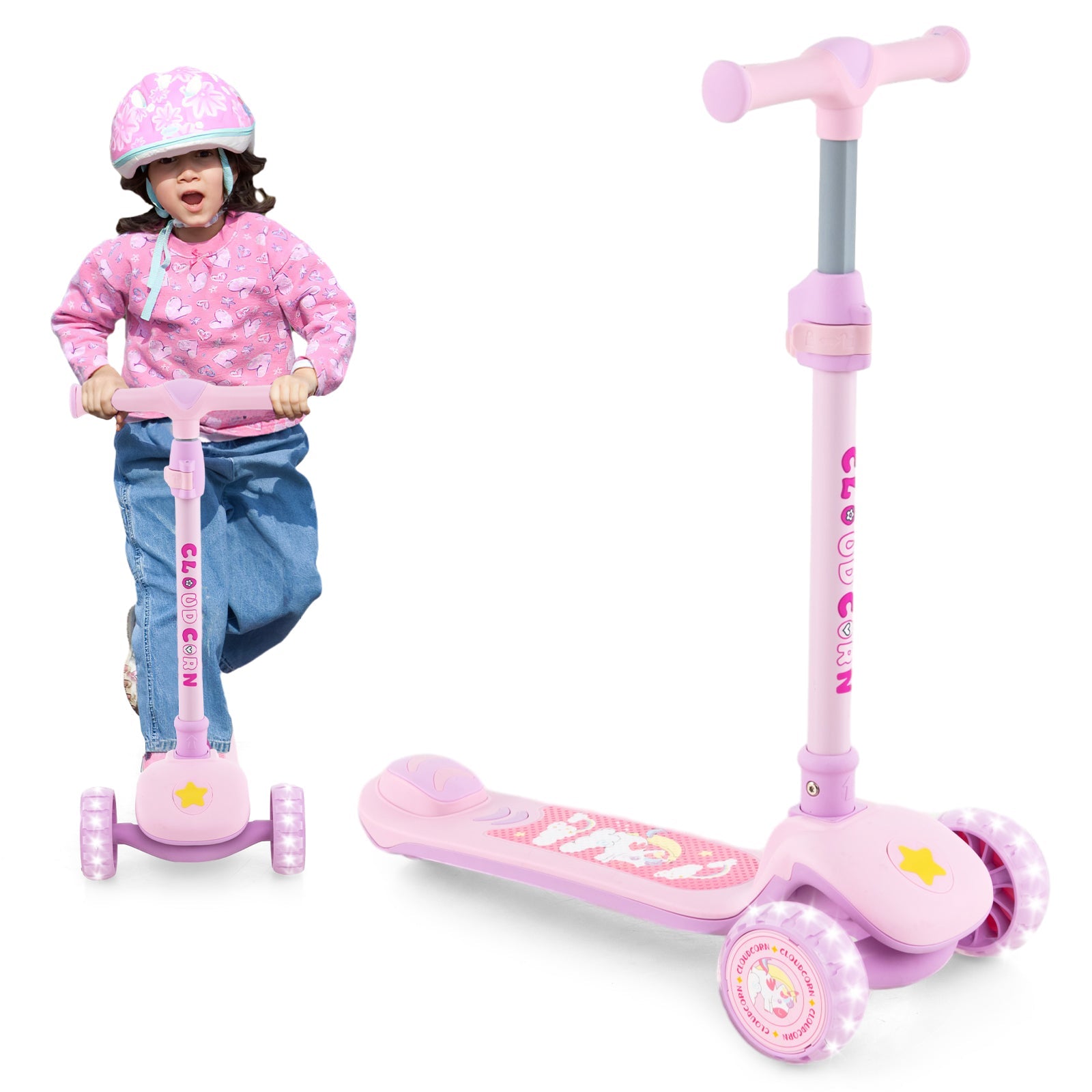 Folding Kids Scooter with Extra Wide Deck and LED Lighted PU Wheels