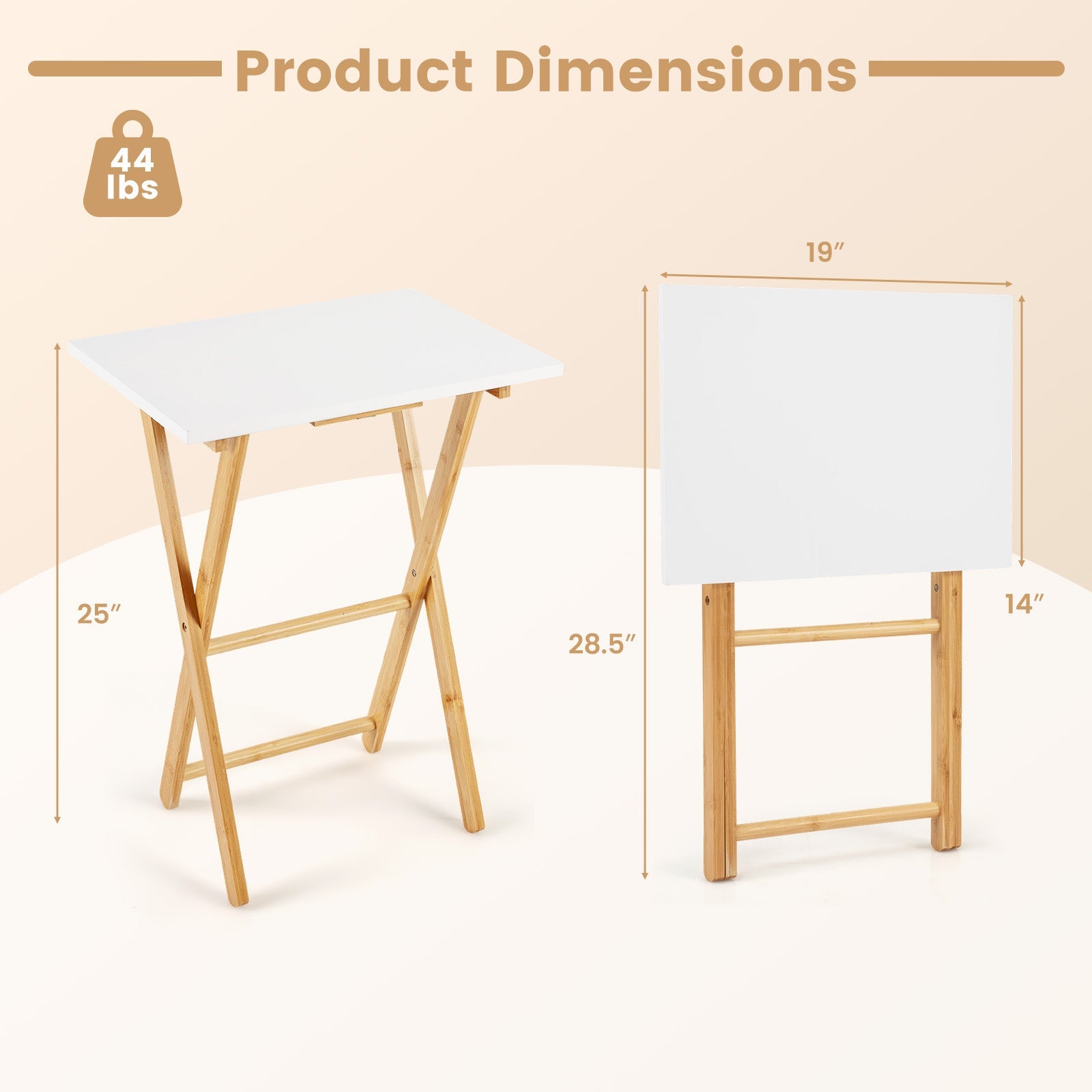 Folding TV Tray Tables Set of 2 for Small Spaces Bedroom and Living Room-White