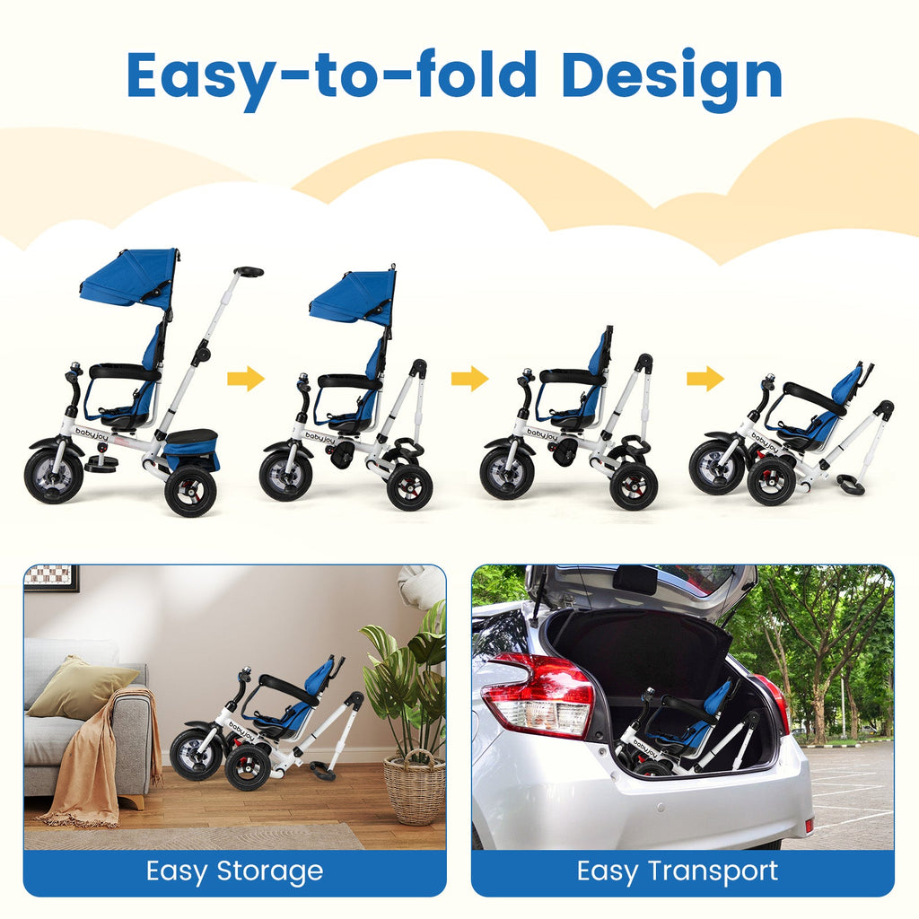Folding Tricycle Baby Stroller with Reversible Seat and Adjustable Canopy