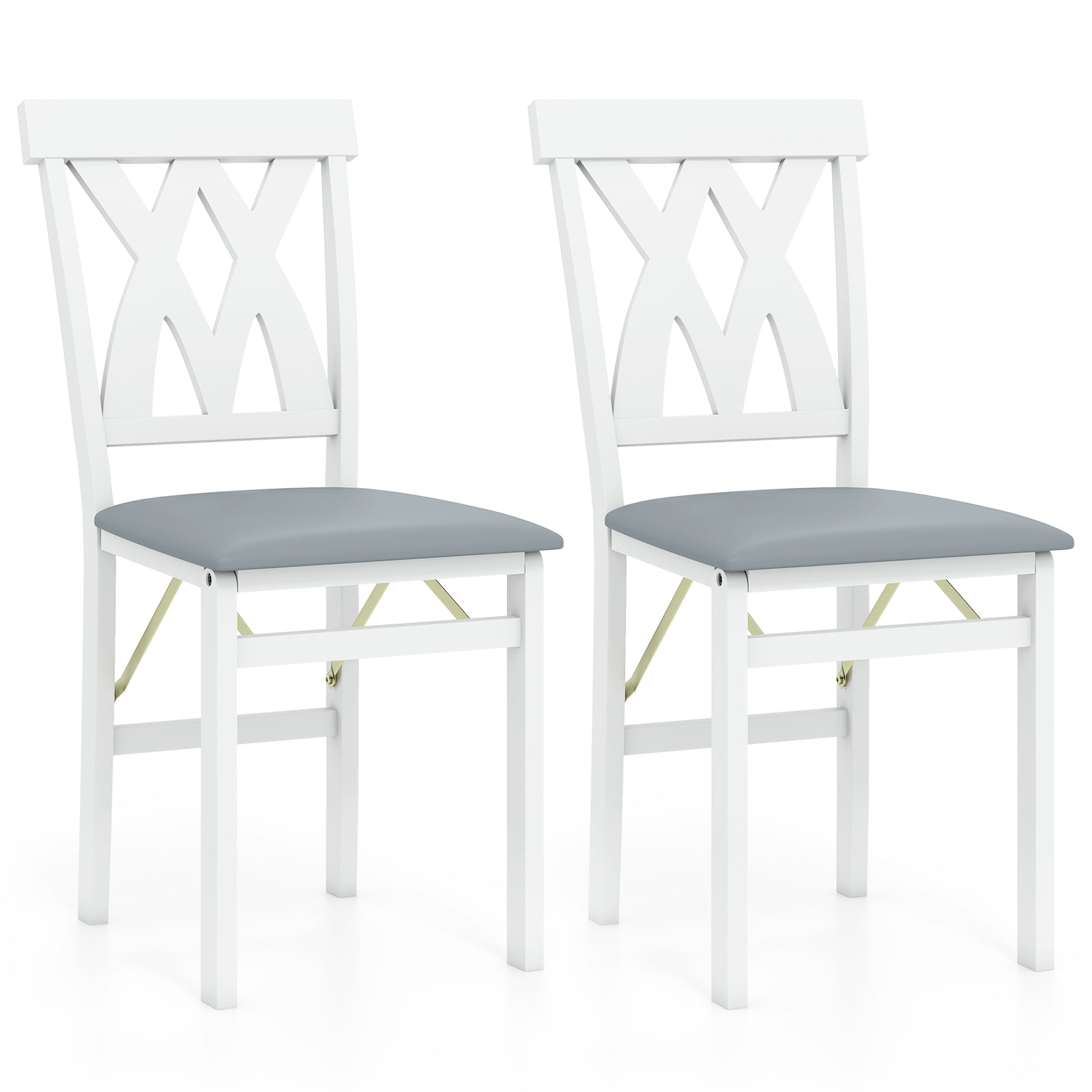 Folding Wooden Dining Chair Set of 2 Faux Leather Upholstered Kitchen Armless Chairs