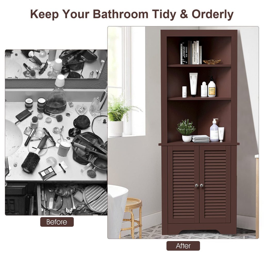 Free Standing Tall Bathroom Corner Storage Cabinet with 3 Shelves