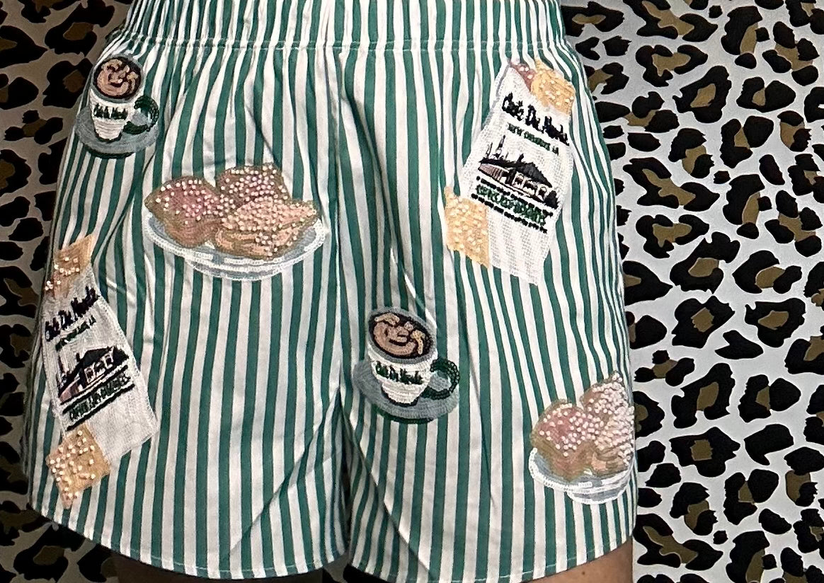 Queen of Sparkles Green & White Stripe Café Du Monde Icon Short