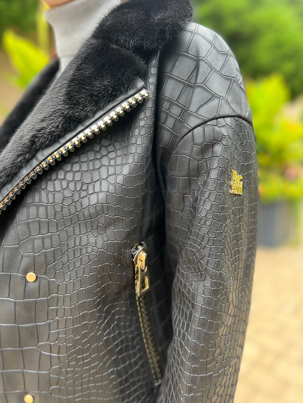 Ferrari Exclusive Genuine Mink Fur Croco Effect Leather Jacket