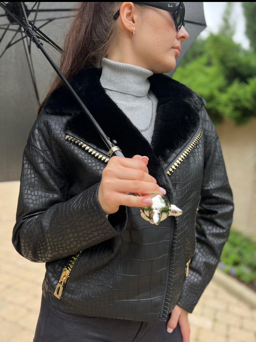 Ferrari Exclusive Genuine Mink Fur Croco Effect Leather Jacket