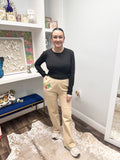 QOS  Beige Colorblock Bandana QOS Card Logo Sweat Pant
