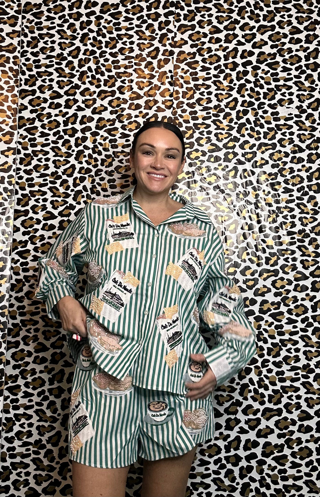 Queen of Sparkles Green & White Stripe Café Du Monde Icon Short