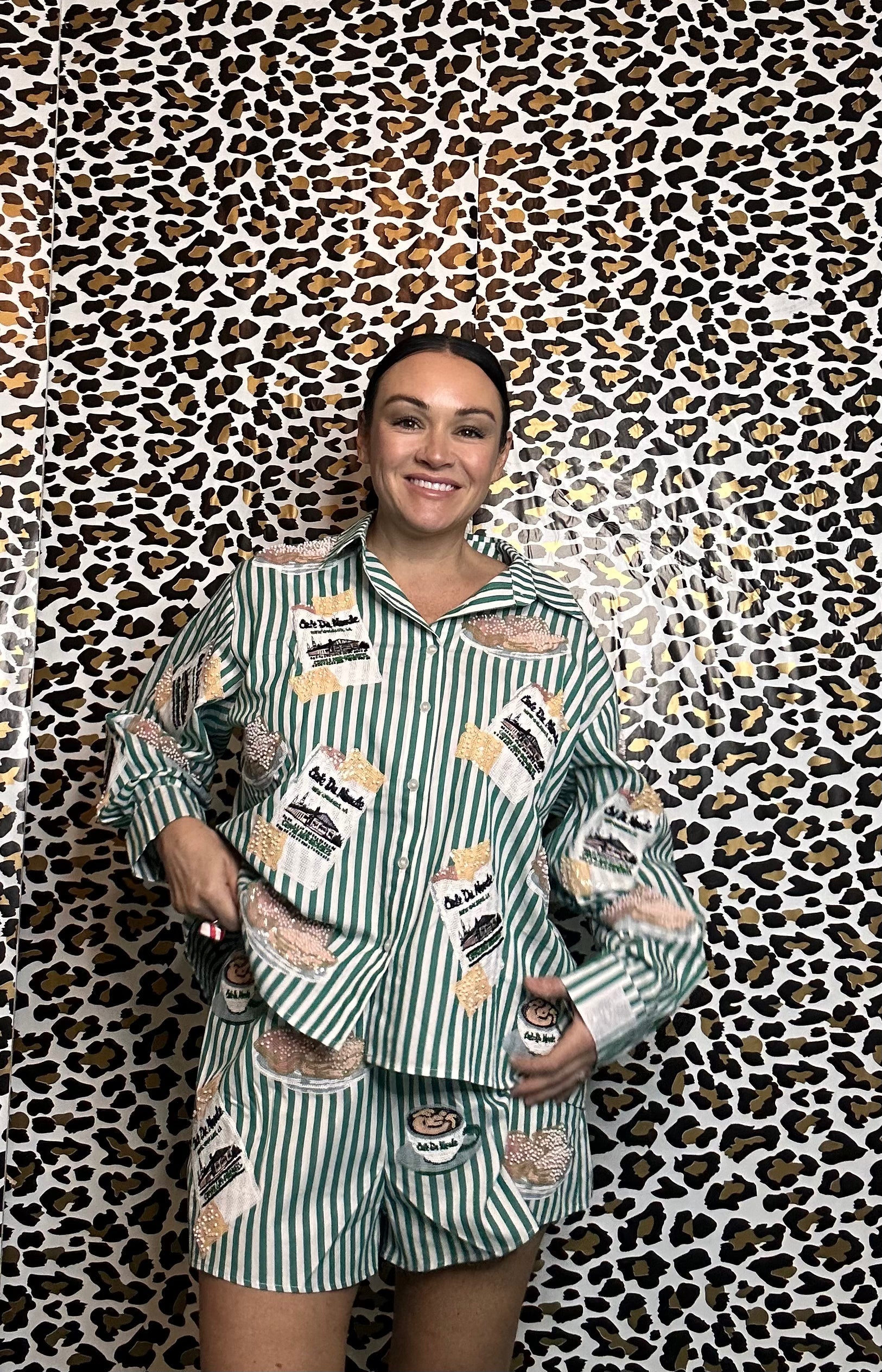 Queen of Sparkles Green & White Stripe Café Du Monde Icon Short