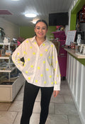 Queen of Sparkles White Scattered Beaded Tennis Ball Button Up Collar Top