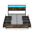 Full/Queen Size LED Bed Frame with Charging Station and 4 Storage Drawers