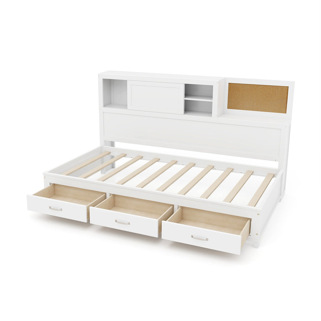 Twin/Full Size Wooden Daybed with 3 Drawers with Storage Shelves