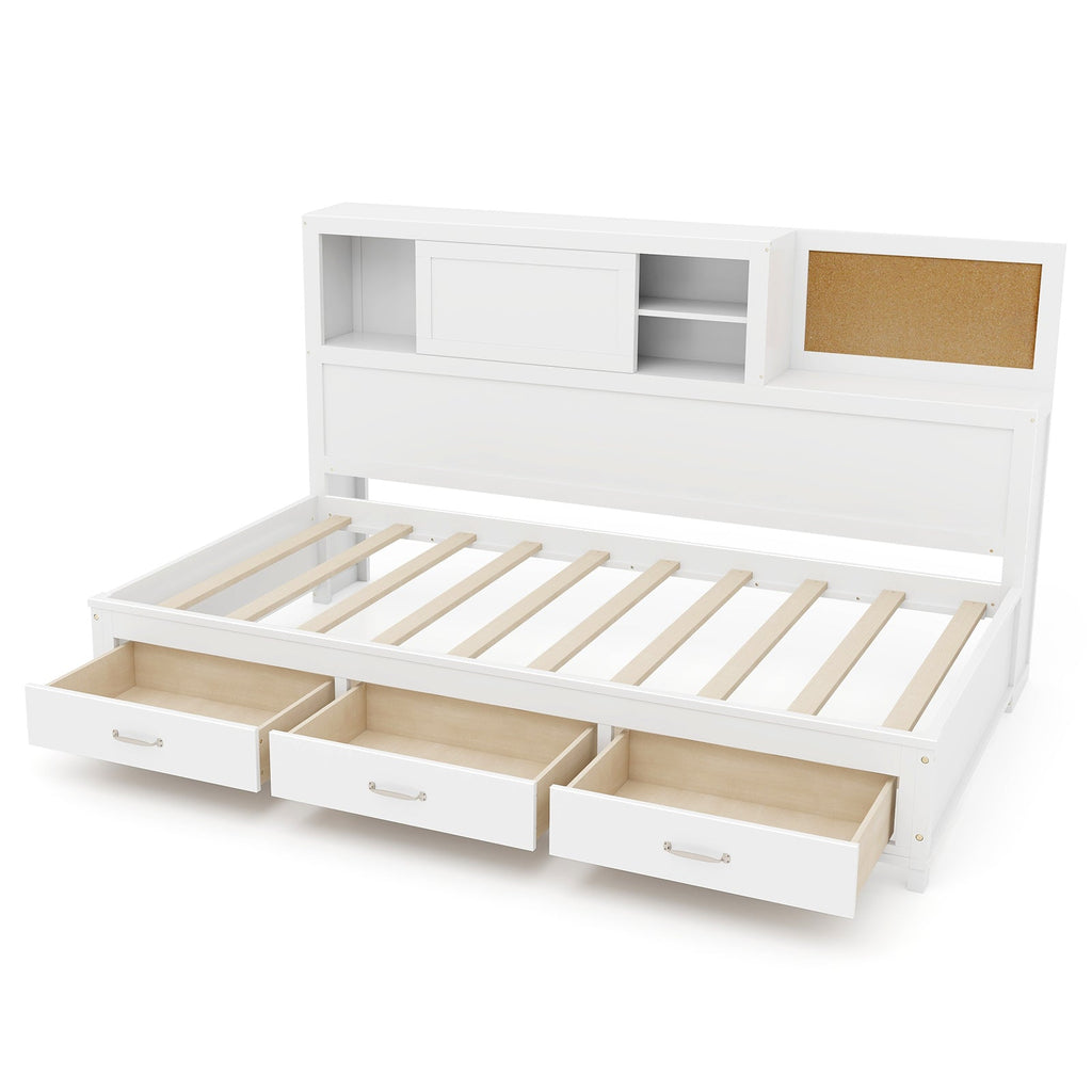 Twin/Full Size Wooden Daybed with 3 Drawers with Storage Shelves