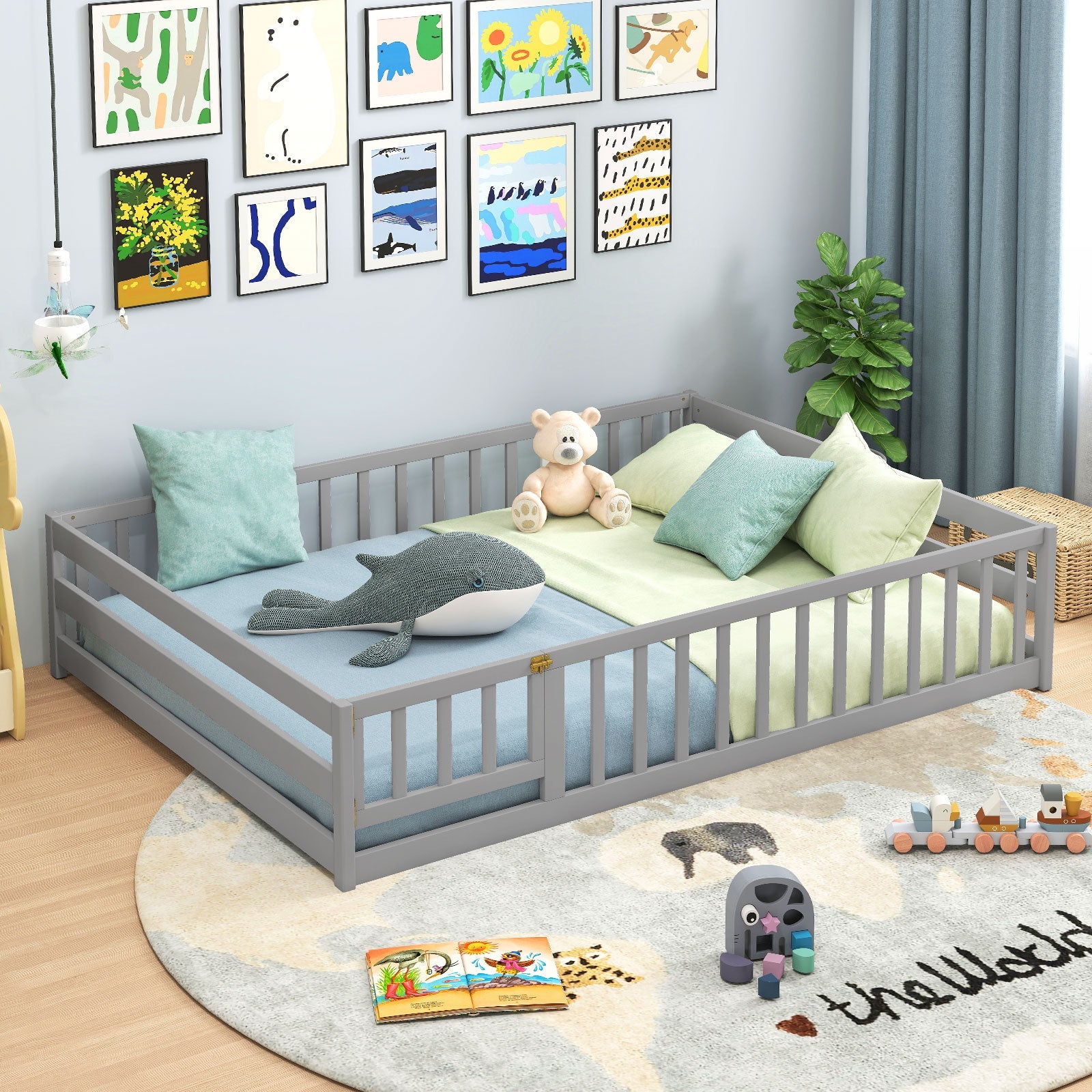 Full Size Floor Bed with Full Length Safety Guardrails