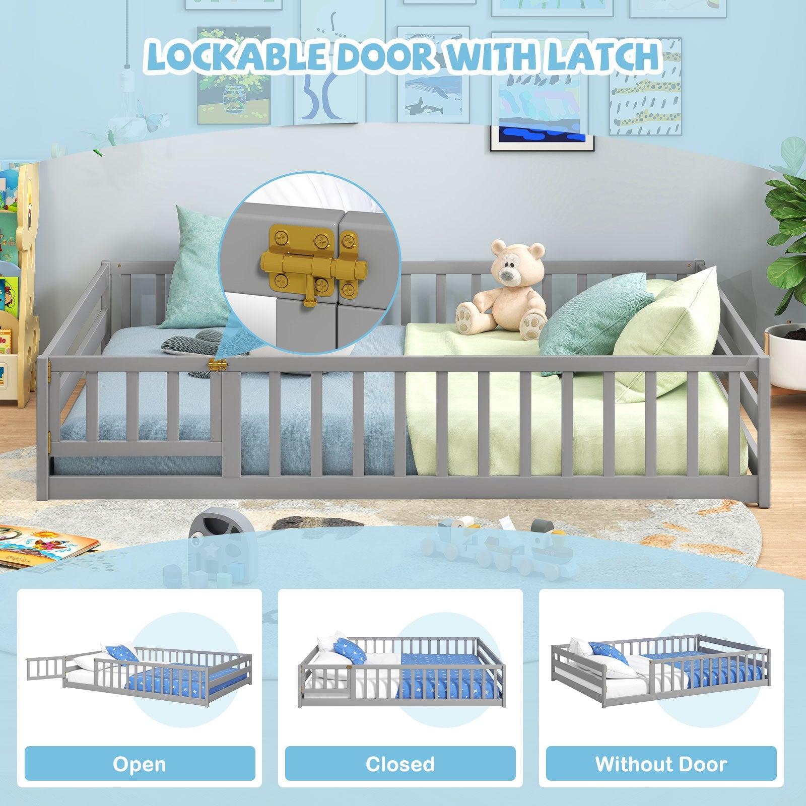 Full Size Floor Bed with Full Length Safety Guardrails