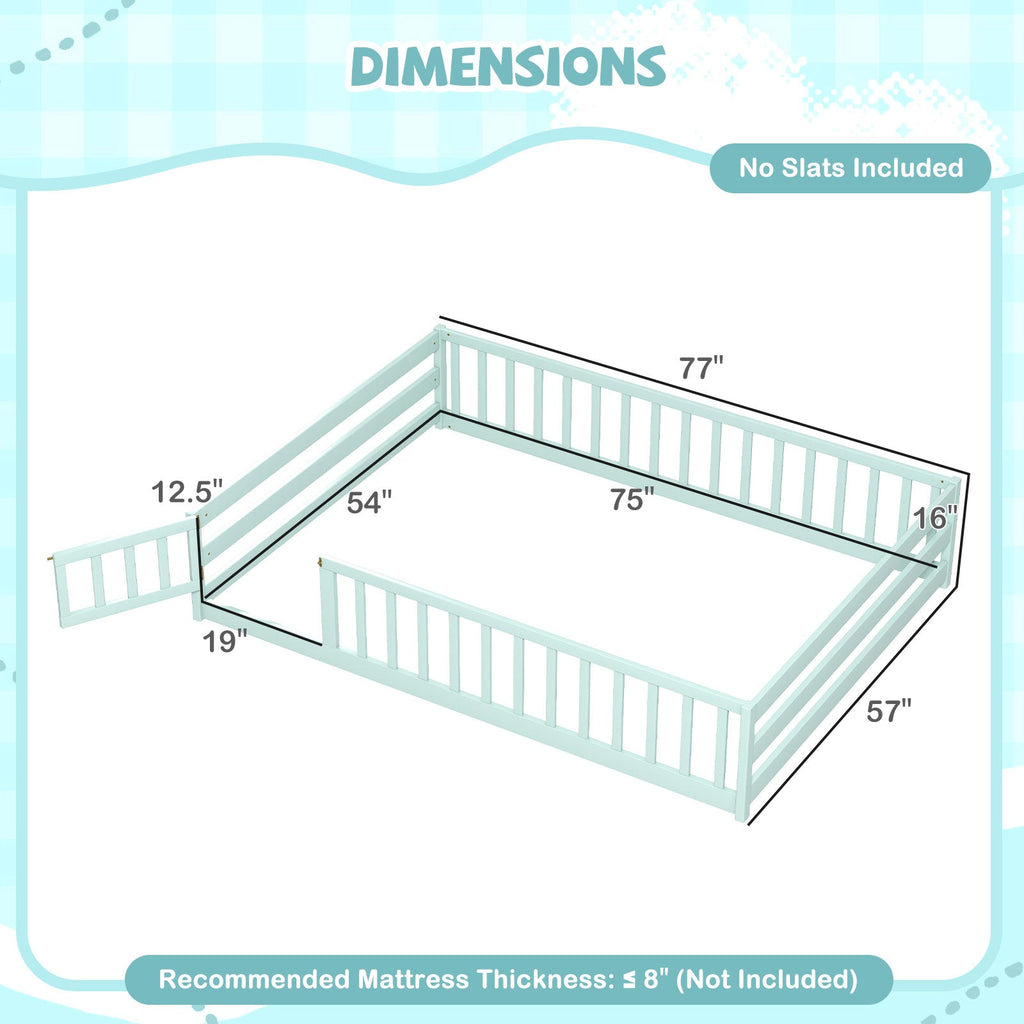 Full Size Floor Bed with Full Length Safety Guardrails