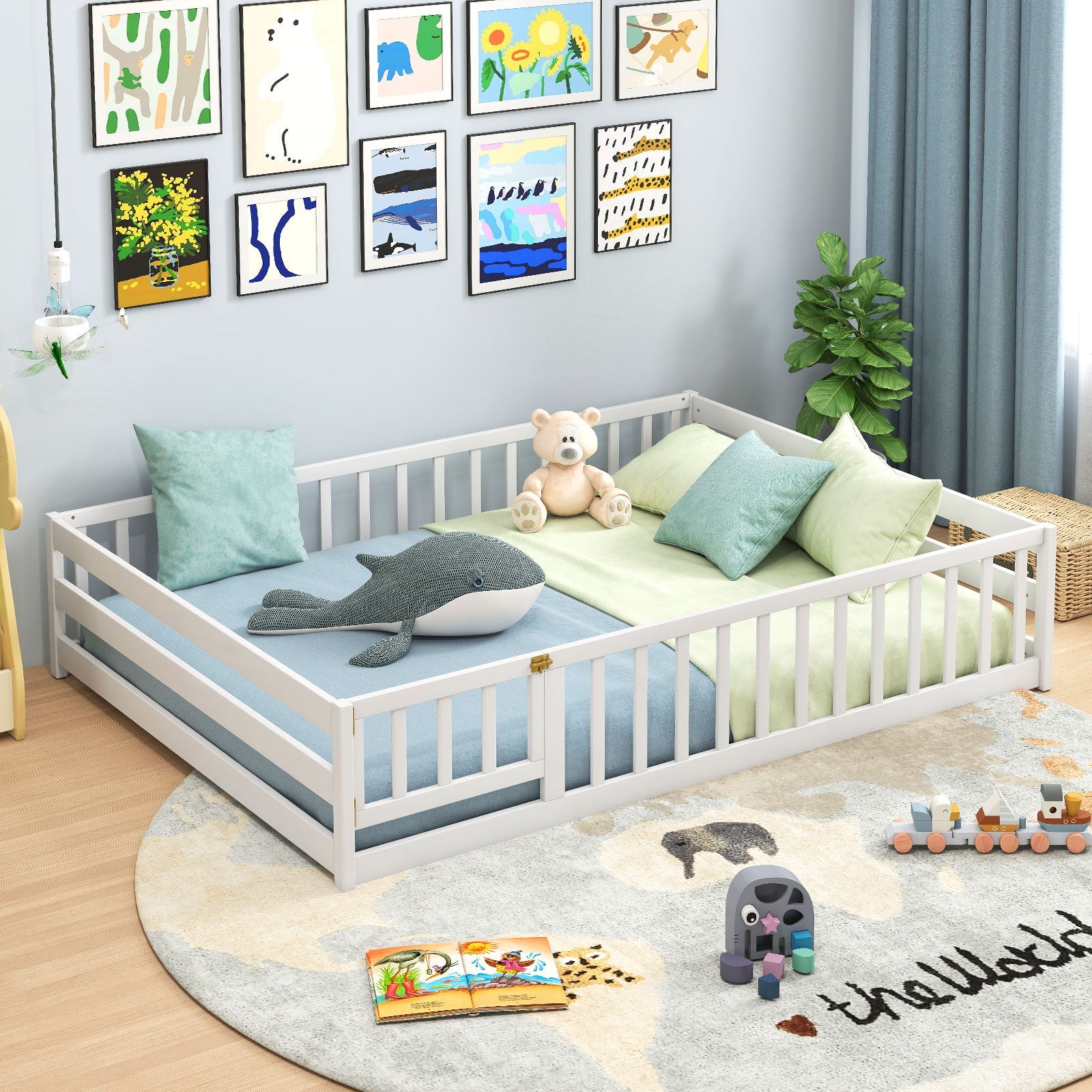 Full Size Floor Bed with Full Length Safety Guardrails