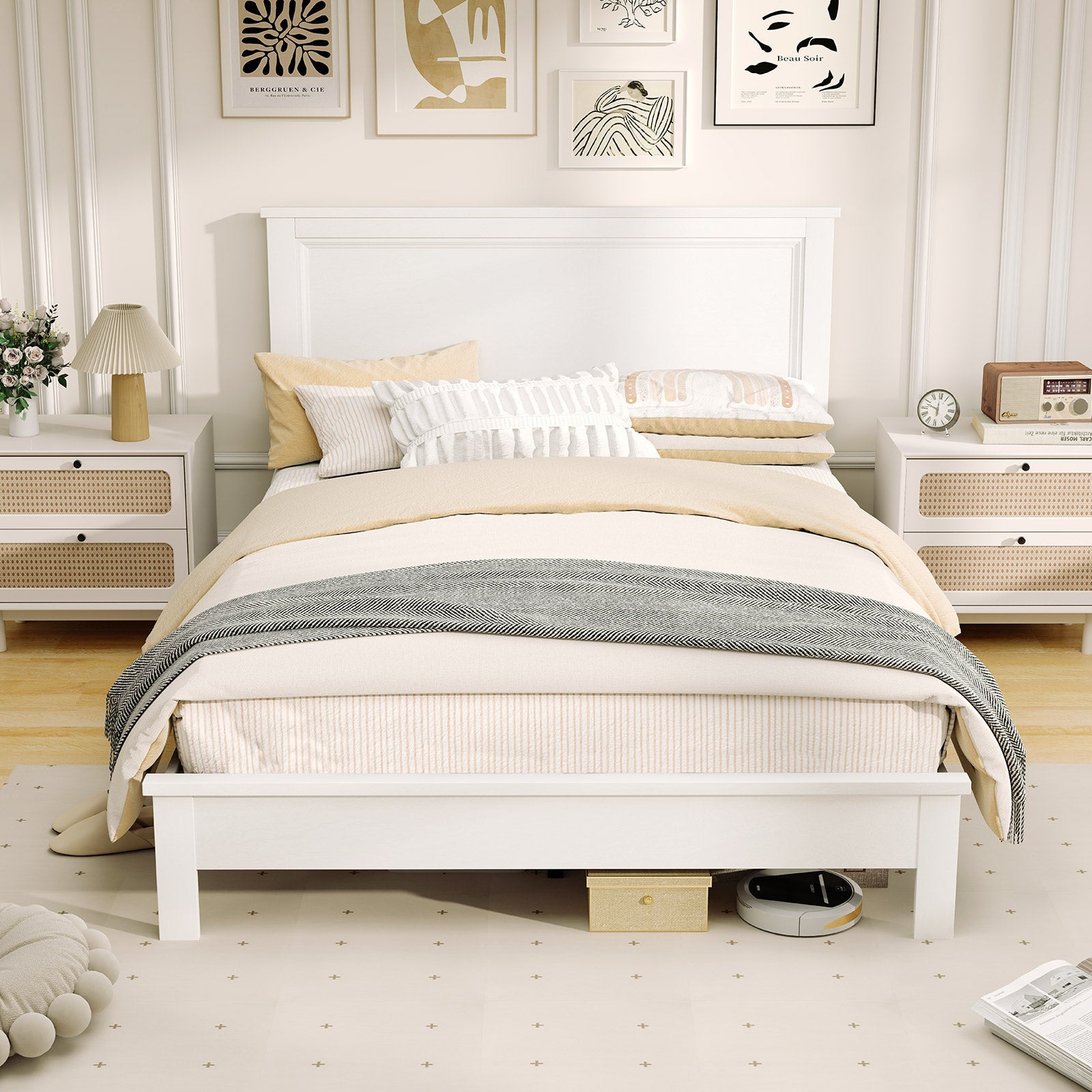 Full Size Platform Slat Bed Frame with High Headboard