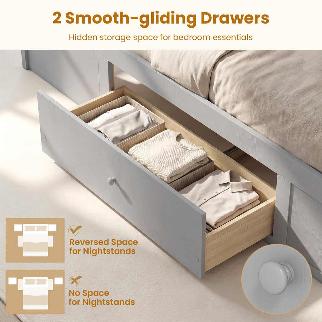 Full Size Rattan Bed Frame with Storage Drawers