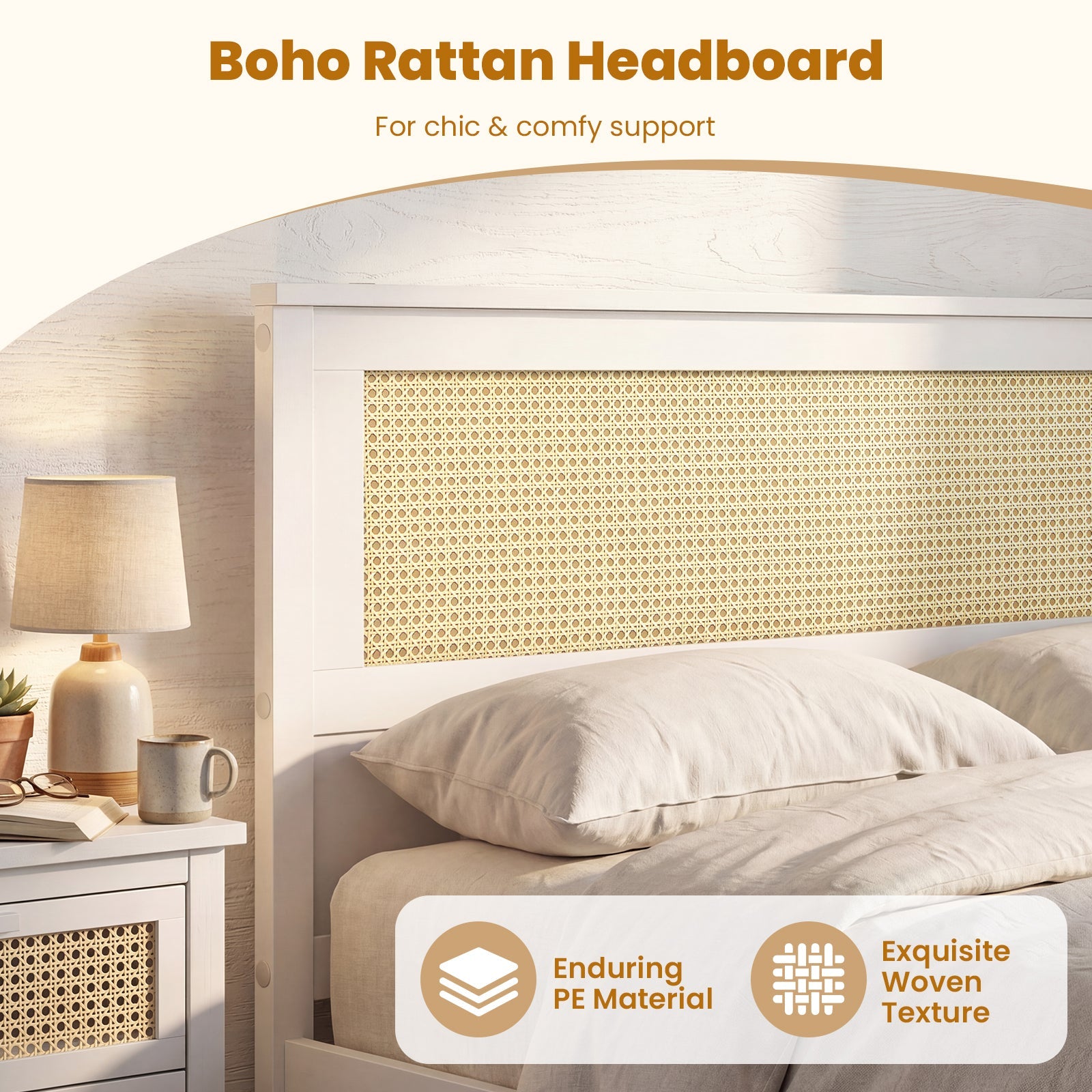 Full Size Rattan Bed Frame with Storage Drawers