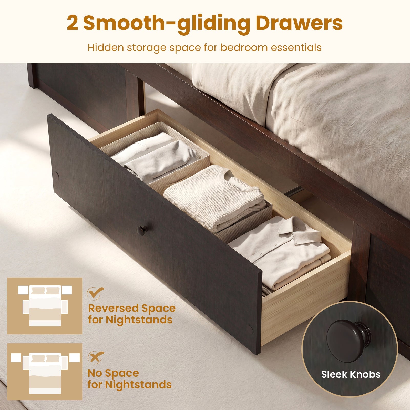 Full Size Rattan Bed Frame with Storage Drawers
