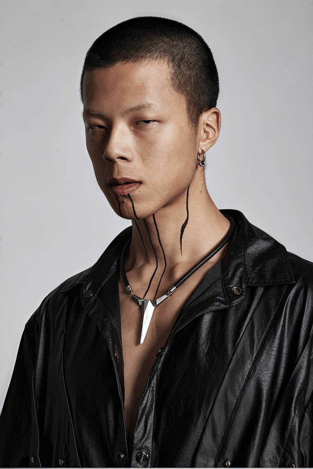 Geometric Zircon Pendant Necklace - Leather Cord Design