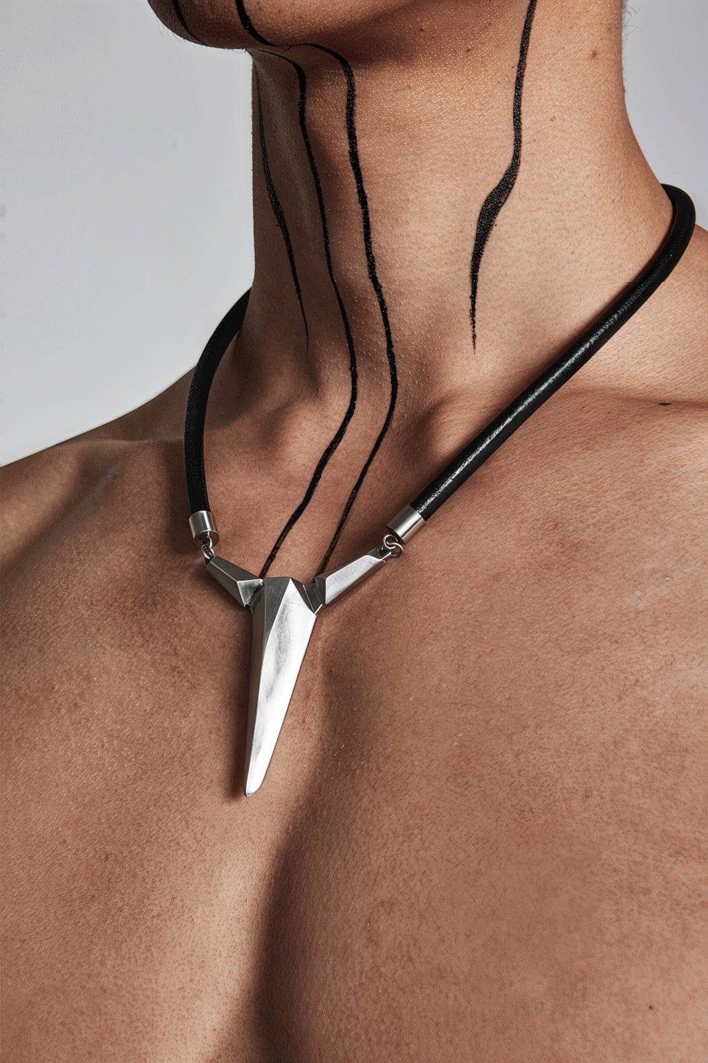 Geometric Zircon Pendant Necklace - Leather Cord Design