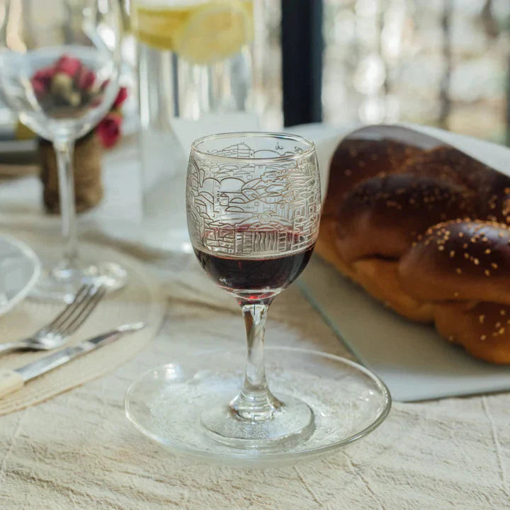 Elegant Glass Kiddush Cup for Shabbat – Jerusalem Glass Series
