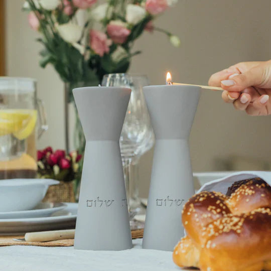 Concrete Candle Holder Pair for Shabbat – Aura Series