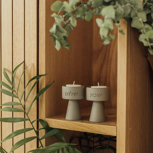 Classic set of Shabbat Candle Holders and a designed concrete tray - Timeless Glow Series