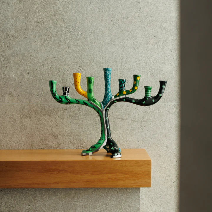Handcrafted Menorah with Painted Details – Safari Style Series
