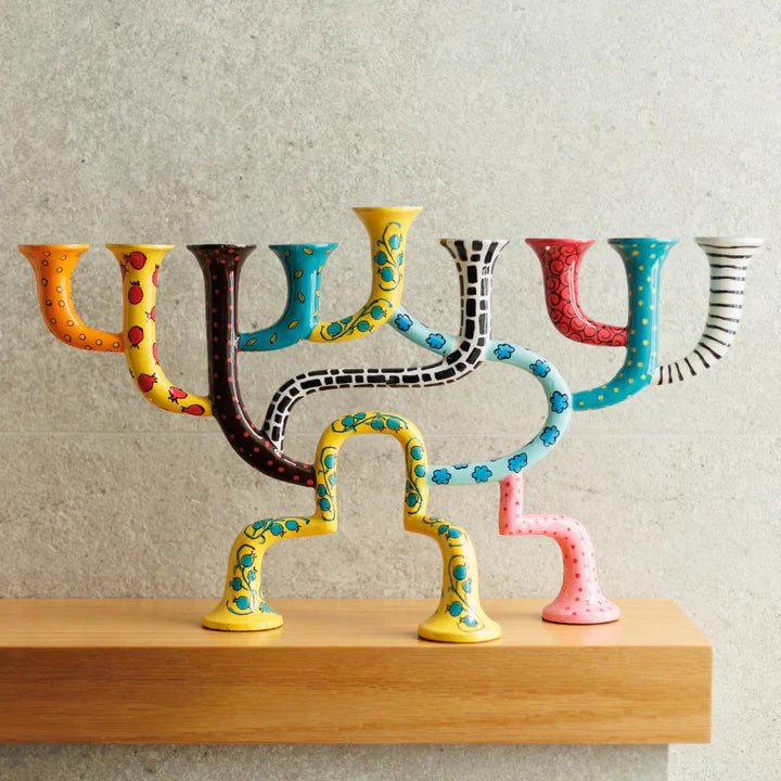 Luxury Hand-Painted Enamel Judaica Menorah - Loopa Series